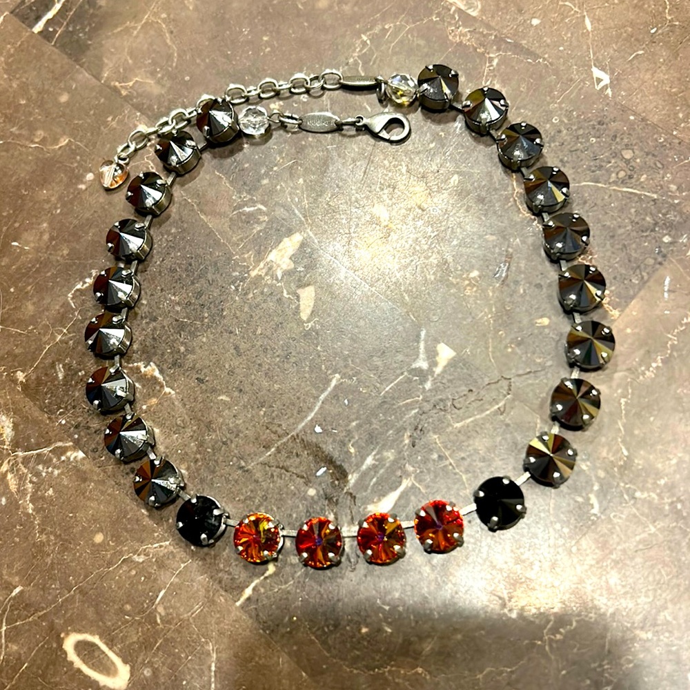 Sabika - Manhattan necklace - Orange/Pink, Black and Steel Grey crystals!